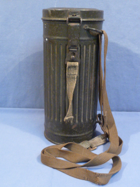 Original WWII German M1938 Gas Mask Can w/BOTH Straps