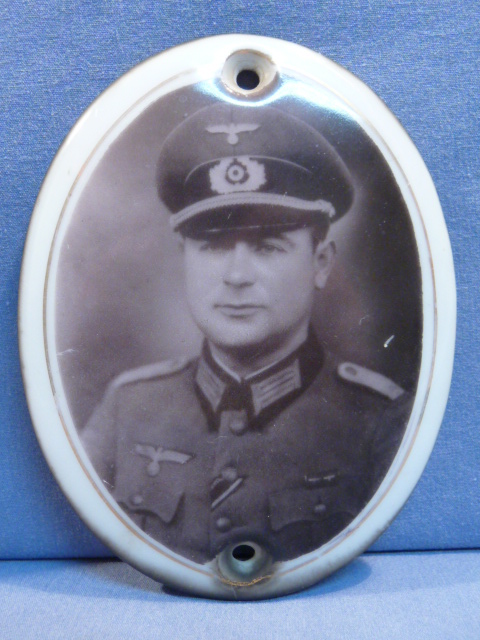 Original WWII German Officer's Photograph on Porcelain Backing, for Grave Marker