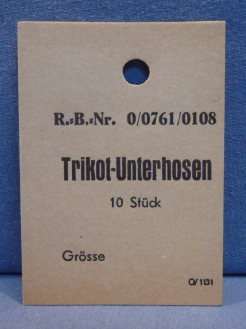 Original WWII German Cardstock Clothing Tag, Trikot-Unterhosen 10 Stck