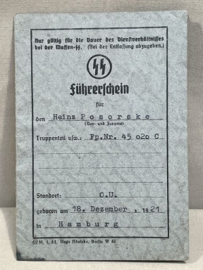 Original WWII German Waffen-SS Drivers License (Führerschein)