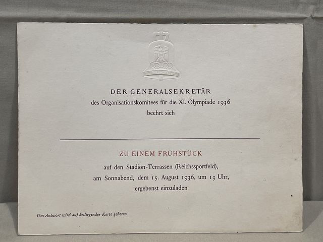 Original 1936 German Olympics Breakfast Invitation