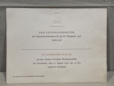 Original 1936 German Olympics Breakfast Invitation