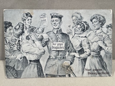 Original WWI German Military Themed Postcard, Nur gegen Bezugsschein