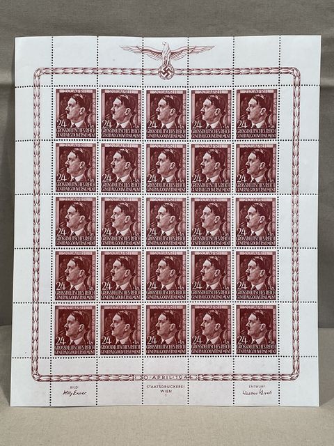 Original Nazi Era German Postage Stamp Set, General Government Hitler's Birthday 1944