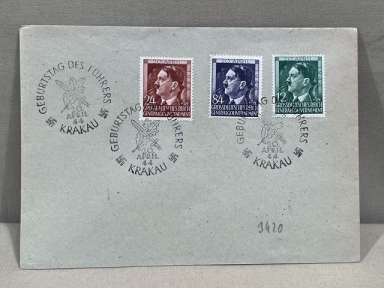 Original WWII German Commemorative Stamped Envelope, Hitler's Birthday 1944 KRAKAU