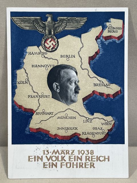 Original 1938 German Postcard, One People One Reich One Leader