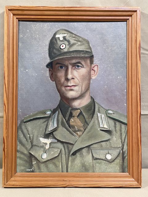 Original WWII German Framed Painting of an Afrikakorps Soldier