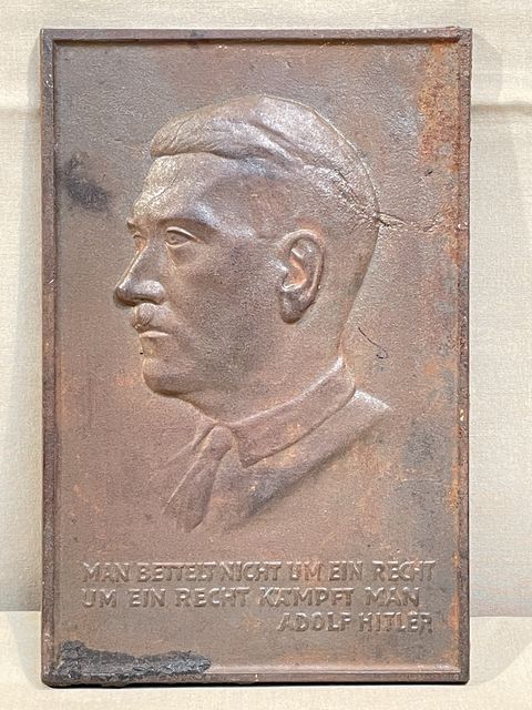 Original Nazi Era German Steel Hitler Plaque with Hitler Quote