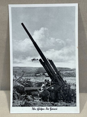 Original WWII German Luftwaffe Themed Postcard, 8.8cm Flak on the Westwall