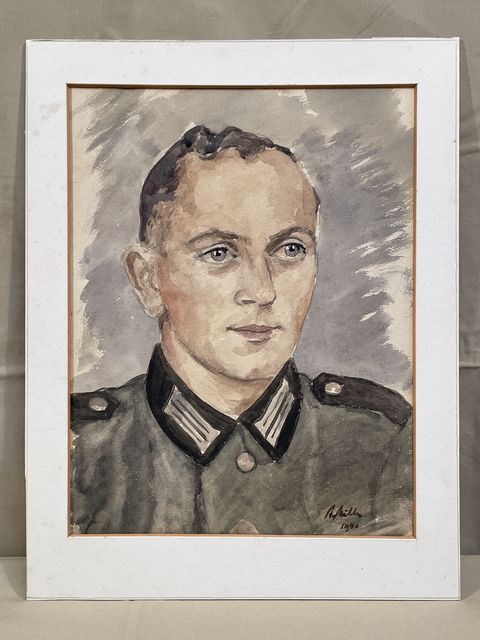 Original WWII German Watercolor Painting of a Heer (Army) Soldier