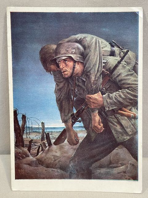 Original WWII German Military Themed Postcard, House of German Art