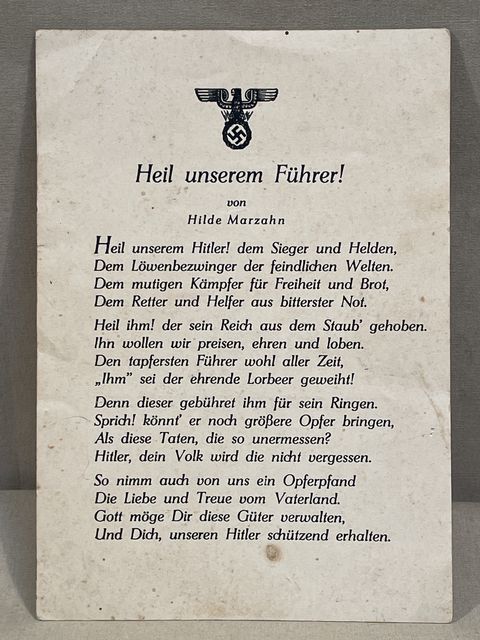 Original Nazi Era German Propaganda Themed Postcard, Heil unserem Führer!