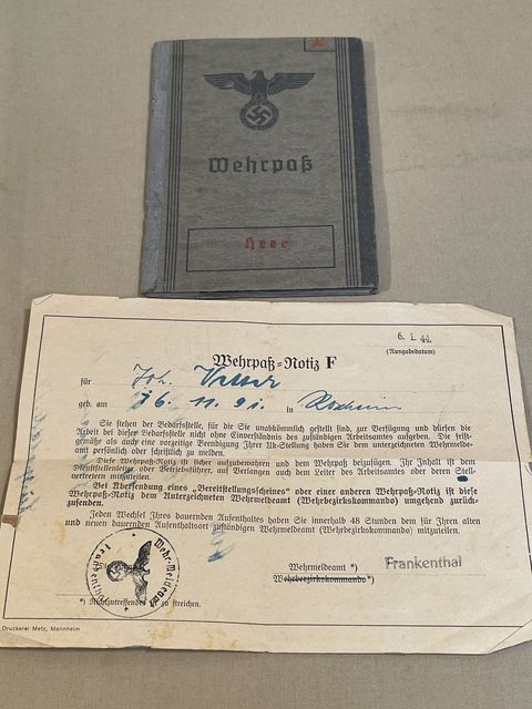 Original WWII German HEER (Army) Homeguard Soldier's Wehrpa PLUS