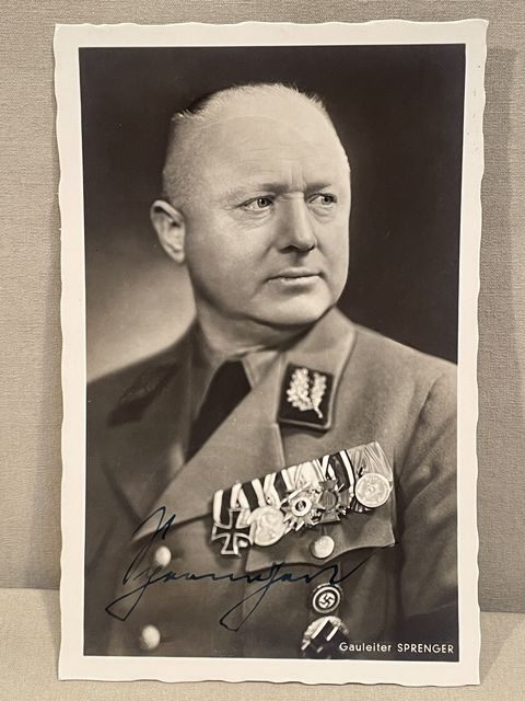 Original WWII German Personality Postcard with Signature, Gauleiter JAKOB SPRENGER