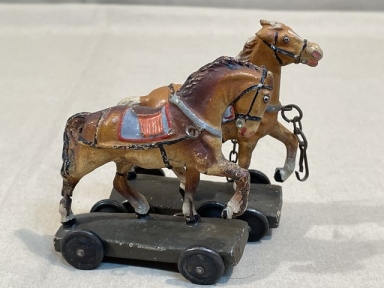HOLD! Original Nazi Era German Toy Soldier's Wagon Horse Team, LINEOL