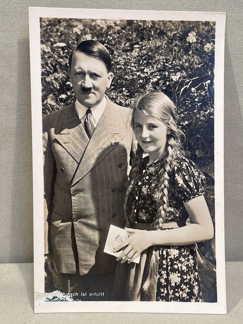 Original WWII German Personality Postcard, HITLER and GIRL!