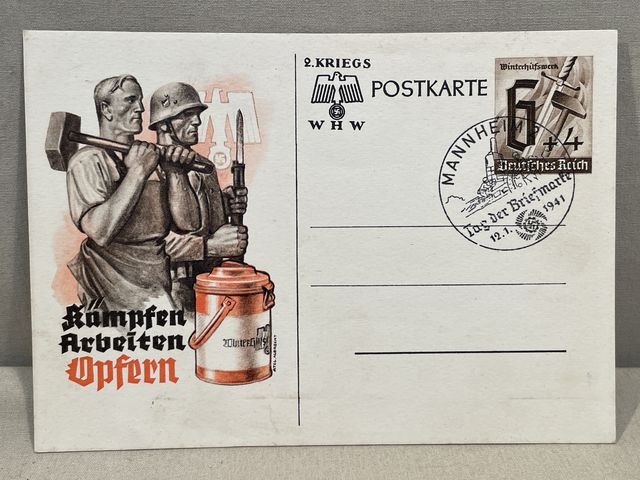 Original WWII German Postcard, WHW Kämpfen Arbeiten Opfern