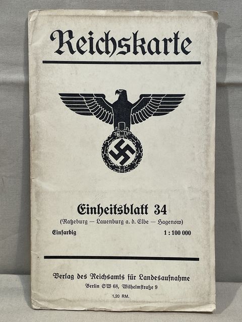 Original Nazi Era German Map (Reichskarte) Einheitsblatt 34