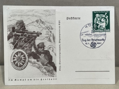 Original WWII German Day of the Stamp Commemorative Postcard, Heeresbergfhrer