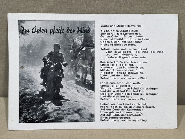Original WWII German Military Themed Poem Postcard, Im Osten pfeift der Wind