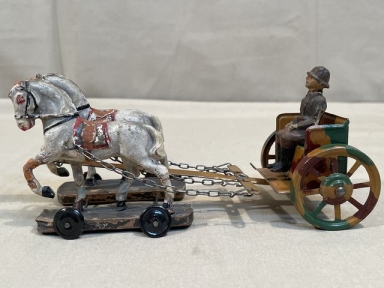Original Nazi Era German Toy Soldier's Horse Drawing Artillery Limber Set