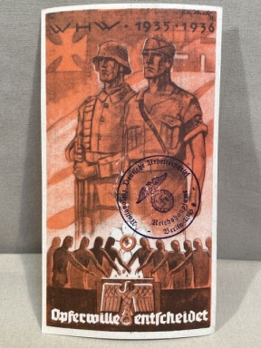 Original Nazi Era German WHW 1935-1936 Willingness to Sacrifice Commemorative Card