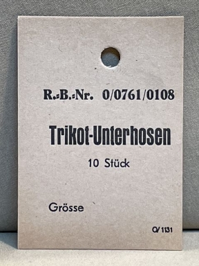 Original WWII German Cardstock Clothing Tag, Trikot-Unterhosen 10 Stück