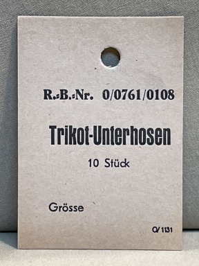 Original WWII German Cardstock Clothing Tag, Trikot-Unterhosen 10 Stck