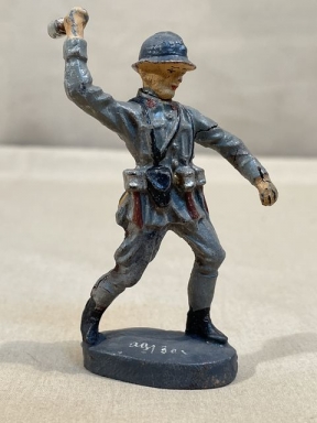 Original Nazi Era German Toy Soldier, French Soldier Throwing Grenade, ELASTOLIN