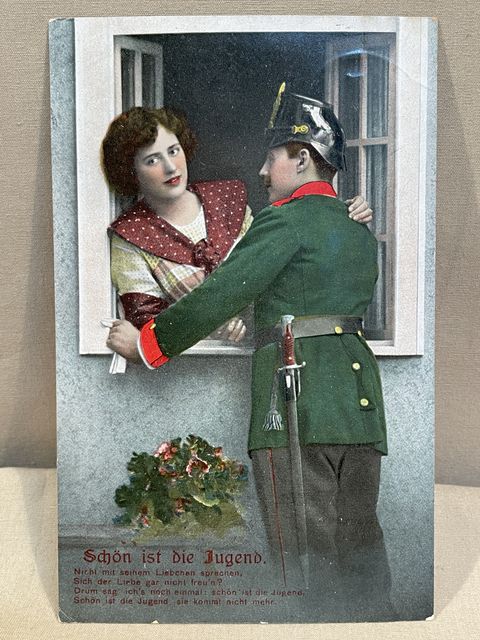 Original WWI German Military Themed Postcard, Schn ist die Jugend