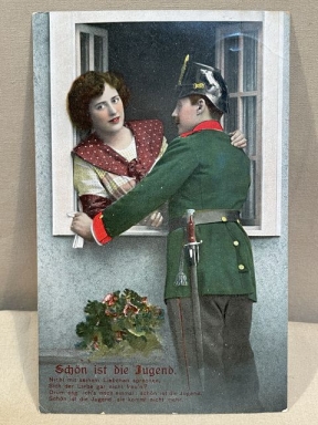 Original WWI German Military Themed Postcard, Schn ist die Jugend
