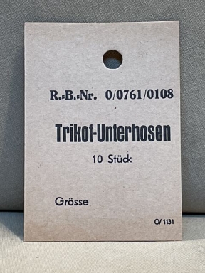 Original WWII German Cardstock Clothing Tag, Trikot-Unterhosen 10 Stck