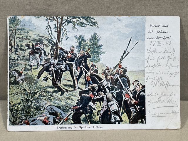 Original WWI German Military Themed Postcard, Storming the Spicher Heights
