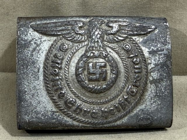 Original WWII German Waffen-SS EM/NCO Combat Belt Buckle, Steel w/Silver Wash
