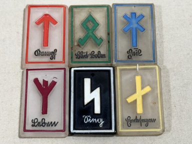 Original Nazi Era German Collection of Rune Tinnies, 6 Glass