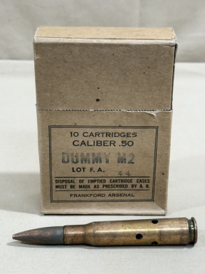 Original WWII US 1944 .50 Caliber Dummy Round and Box