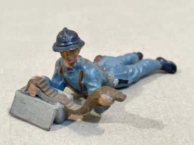 Original Nazi Era German Toy Soldier, French Soldier Feeding MG, LINEOL