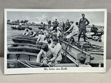 Original WWII German Military Themed Postcard, Bridging Engineers!