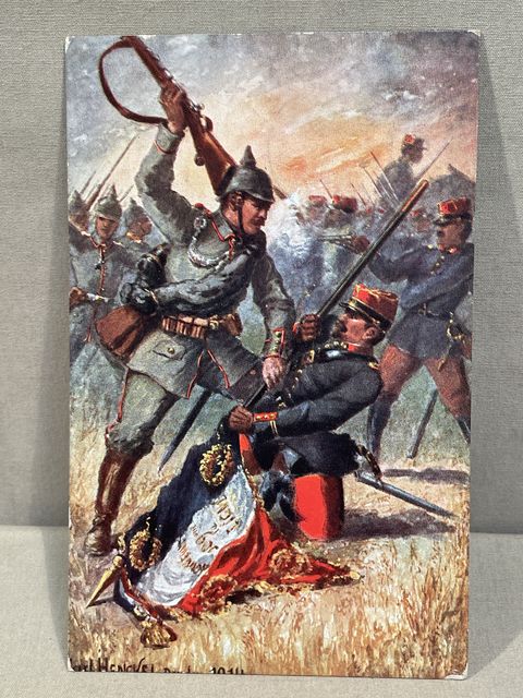 Original WWI German Military Themed Postcard, Conquest of the First French Flag