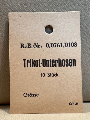Original WWII German Cardstock Clothing Tag, Trikot-Unterhosen 10 Stück