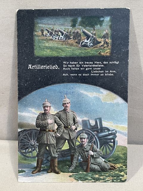 Original WWI German Military Themed Postcard, Artillerielied