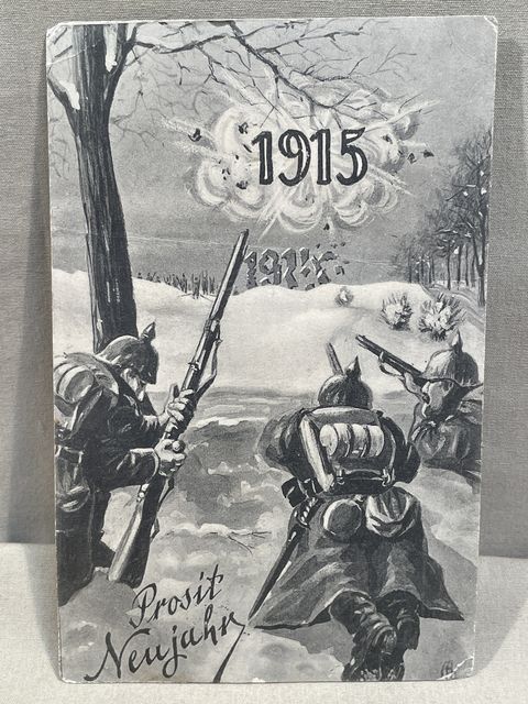 Original WWI German Military Themed Postcard, 1915 Prosit Neujahr