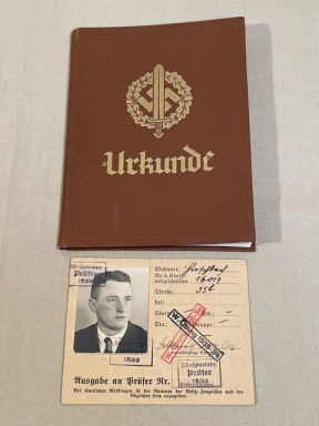 Original 1936 German SA Sports Badge Record/Award Book and Award Document