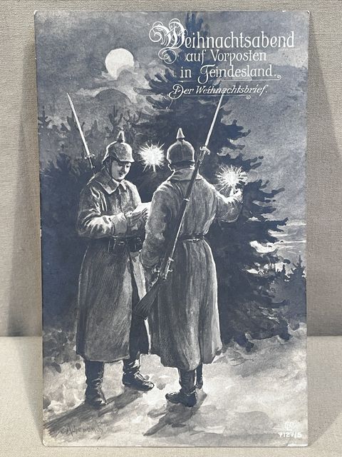 Original WWI German Military Themed Postcard, Weihnachtsabend