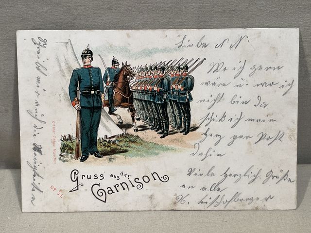 Original WWI German Military Themed Postcard, Gruss aus der Garnison