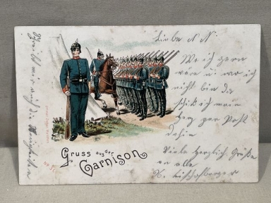 Original WWI German Military Themed Postcard, Gruss aus der Garnison
