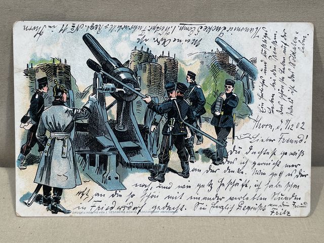 Original WWI German Military Themed Postcard, Artillery