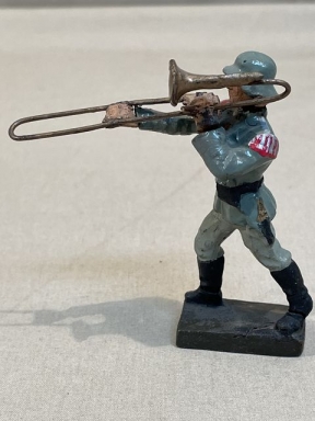 Original Nazi Era German Marching Trombone Player Toy Soldier, LINEOL