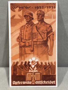 Original Nazi Era German WHW 1935-1936 Willingness to Sacrifice Commemorative Card