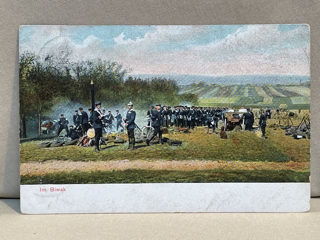 Original WWI German Military Themed Postcard, Im Biwak (In Bivouac)